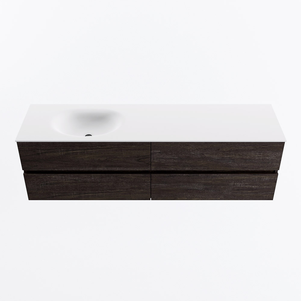 Mondiaz VICA 170cm badmeubel onderkast Dark Brown 4 lades. Wastafel MOON links zonder kraangat, kleur Talc.
