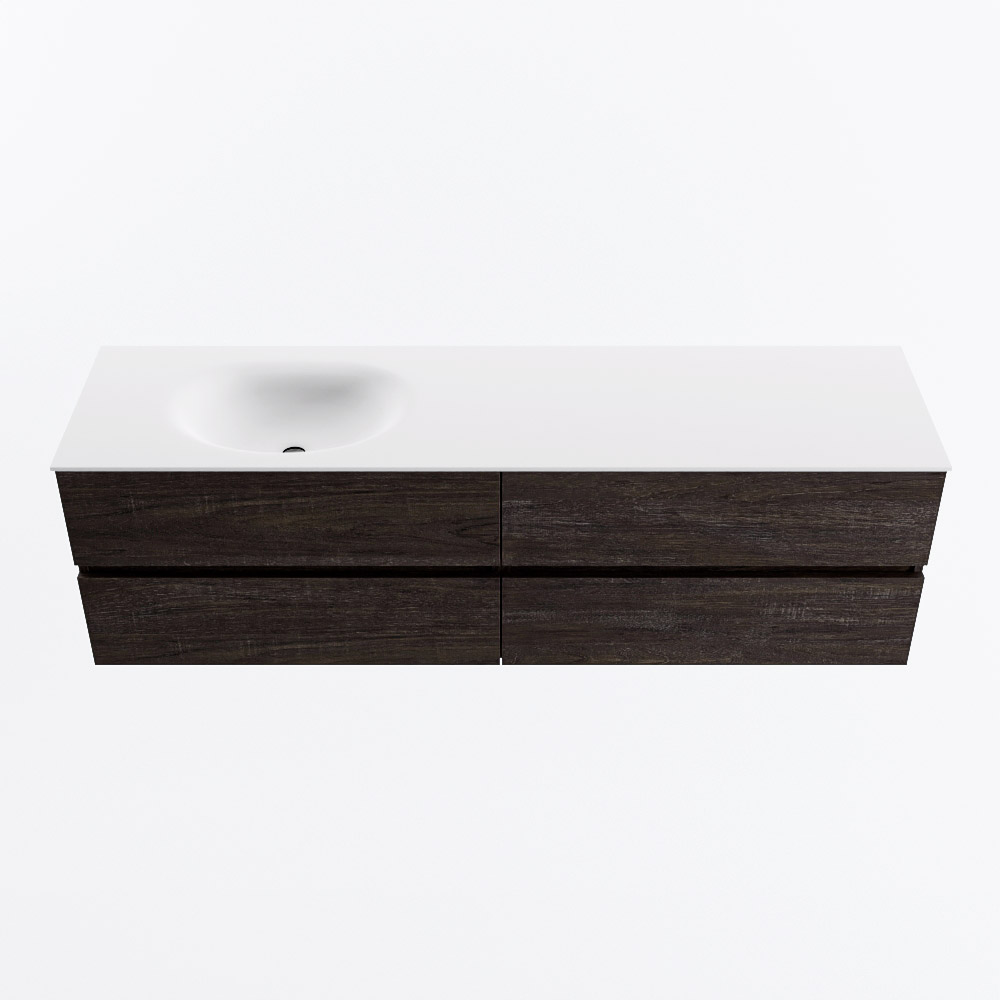 Mondiaz VICA 170cm badmeubel onderkast Dark Brown 4 lades. Wastafel MOON links 1 kraangat, kleur Talc.