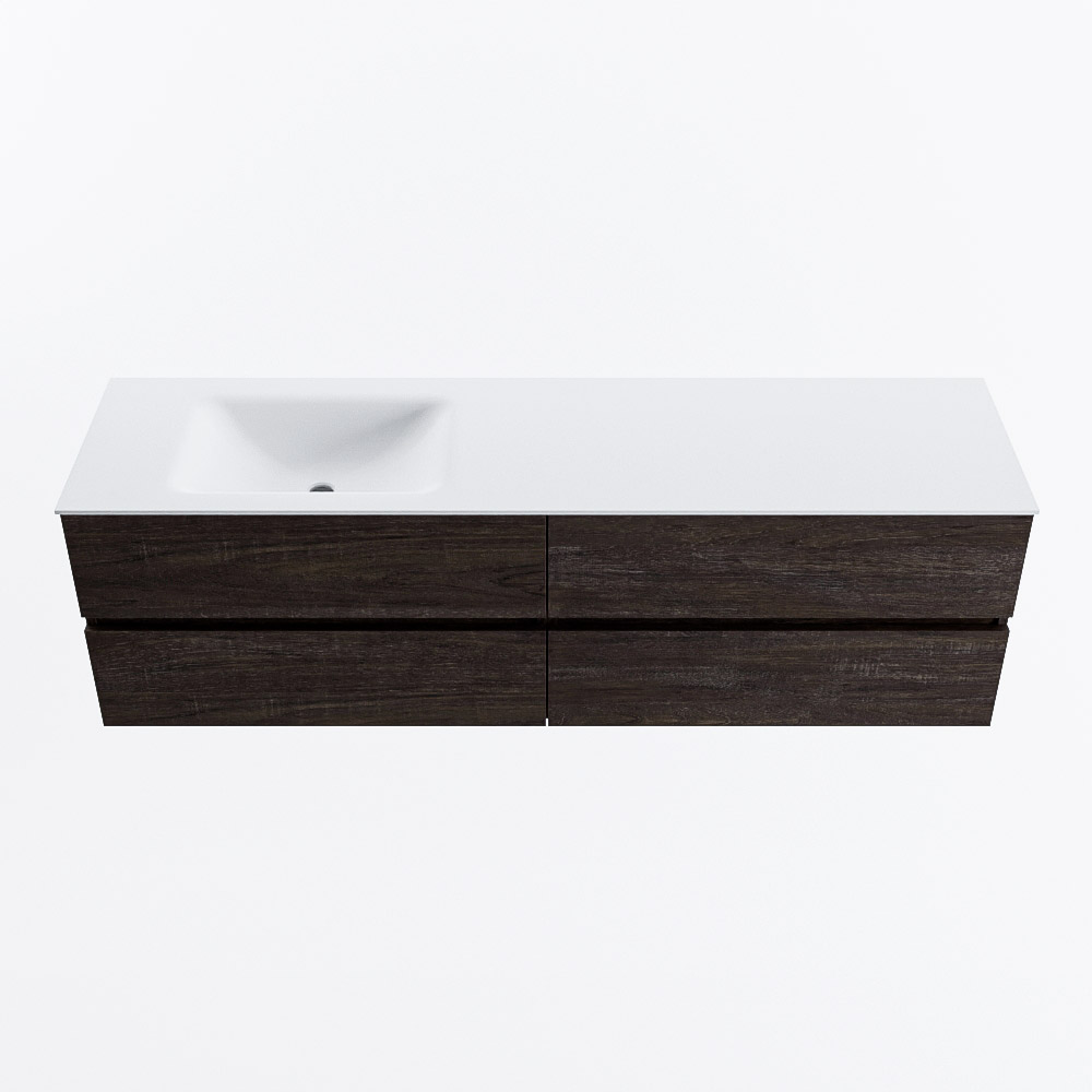 Mondiaz VICA 170cm badmeubel onderkast Dark Brown 4 lades. Wastafel CLOUD links 1 kraangat, kleur Talc.