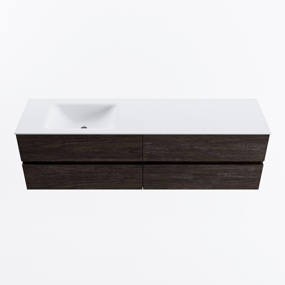 Mondiaz VICA 170cm badmeubel onderkast Dark Brown 4 lades. Wastafel CLOUD links zonder kraangat, kleur Talc.