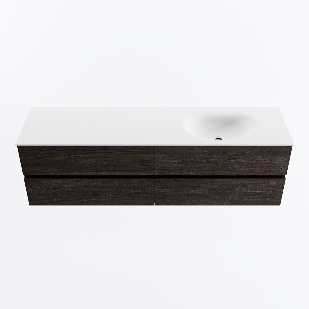 Mondiaz VICA 170cm badmeubel onderkast Dark Brown 4 lades. Wastafel MOON rechts zonder kraangat, kleur Talc.