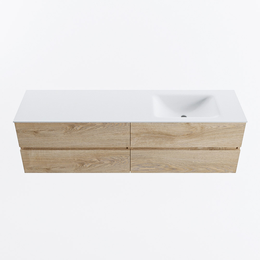 Mondiaz VICA 170cm badmeubel onderkast Washed Oak 4 lades. Wastafel CLOUD rechts zonder kraangat, kleur Talc.