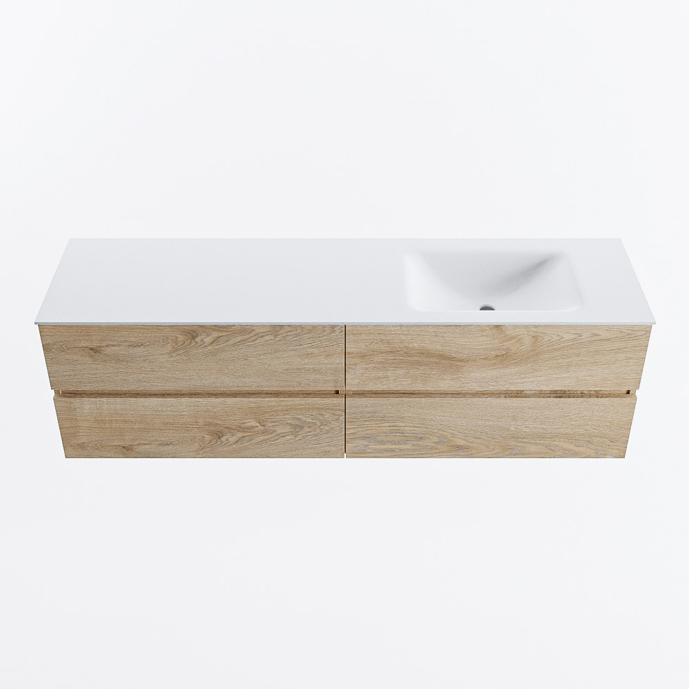 Mondiaz VICA 170cm badmeubel onderkast Washed Oak 4 lades. Wastafel CLOUD rechts 1 kraangat, kleur Talc.