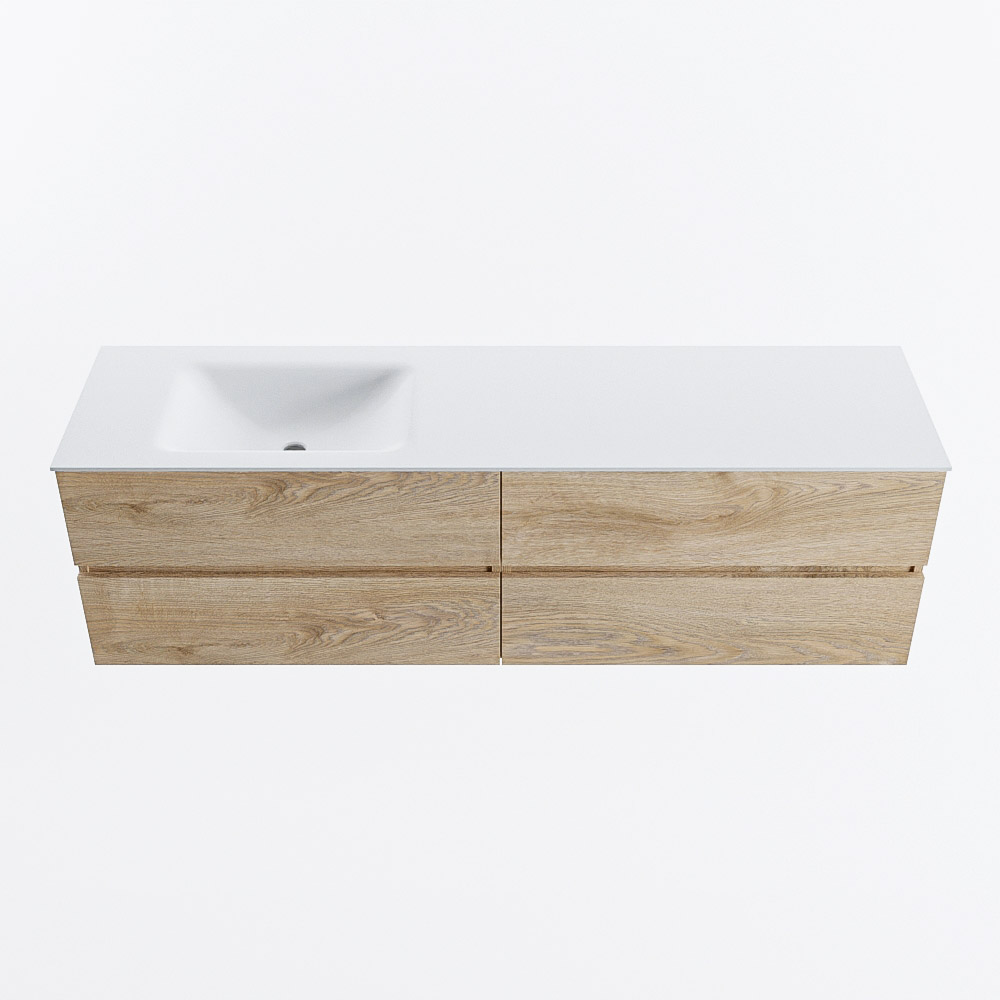 Mondiaz VICA 170cm badmeubel onderkast Washed Oak 4 lades. Wastafel CLOUD links 1 kraangat, kleur Talc.