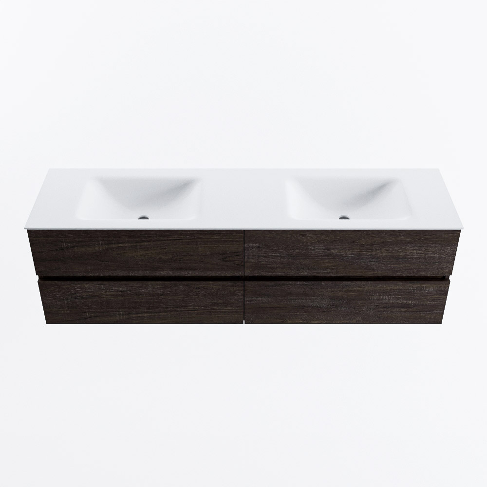 Mondiaz VICA 170cm badmeubel onderkast Dark Brown 4 lades. Wastafel CLOUD dubbel zonder kraangat, kleur Talc.