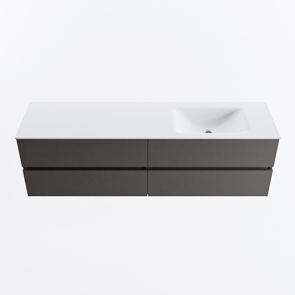 Mondiaz VICA 170cm badmeubel onderkast Dark Grey 4 lades. Wastafel CLOUD rechts zonder kraangat, kleur Talc.