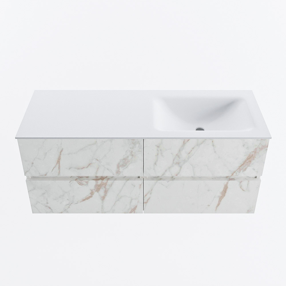 Mondiaz VICA 120cm badmeubel onderkast Carrara 4 lades. Wastafel CLOUD rechts 1 kraangat, kleur Talc.