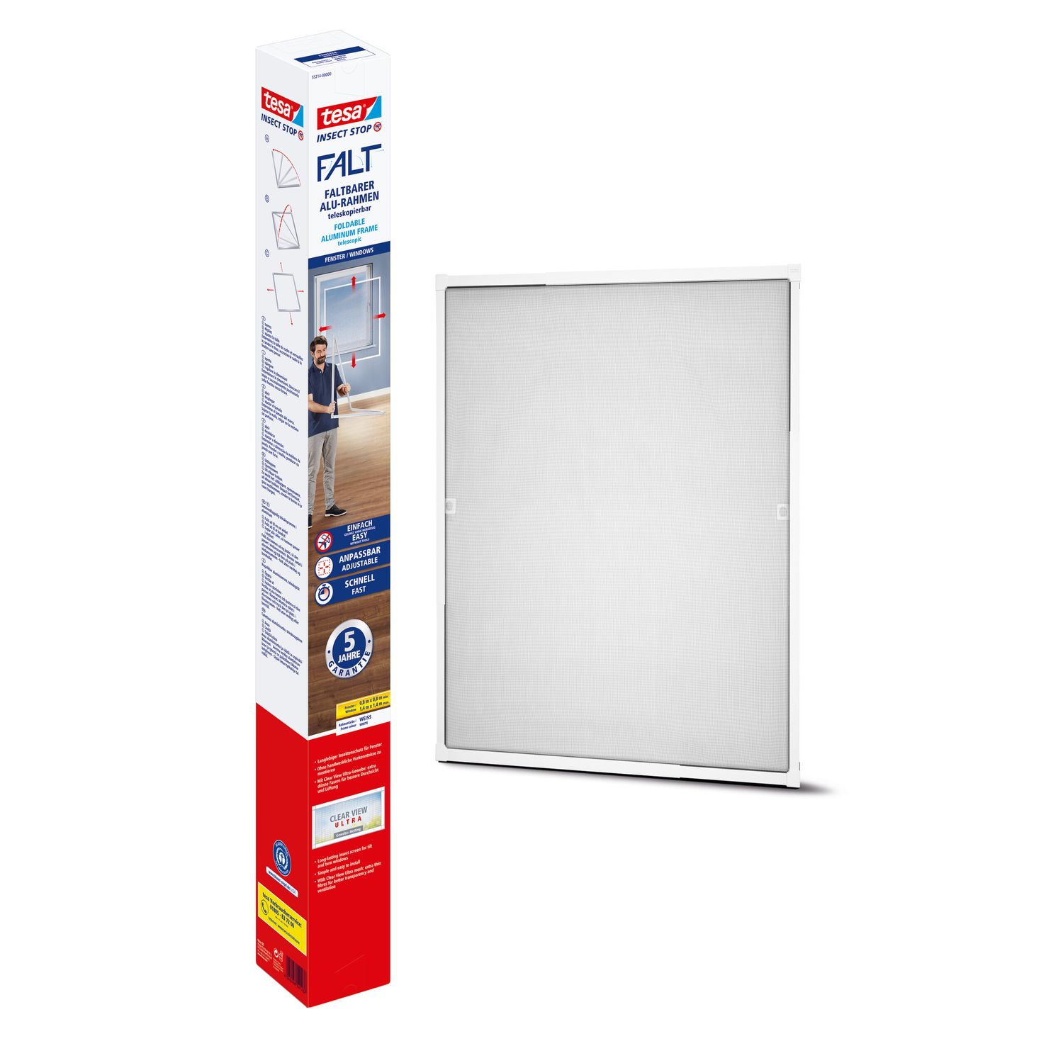 Tesa Telescopisch Opvouwbaar Frame Insect Stop Falt Wit 140x140cm