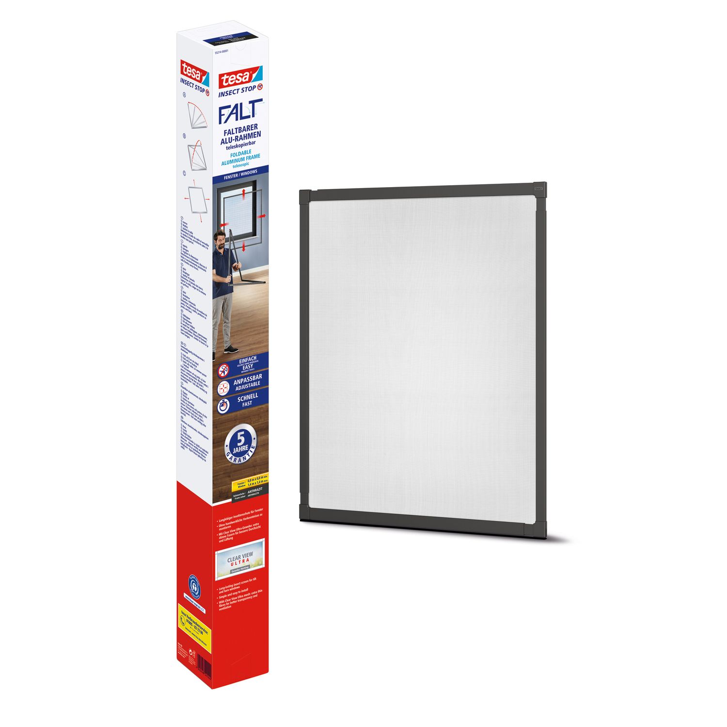 Tesa Telescopisch Opvouwbaar Frame Insect Stop Falt Antraciet 140x140cm