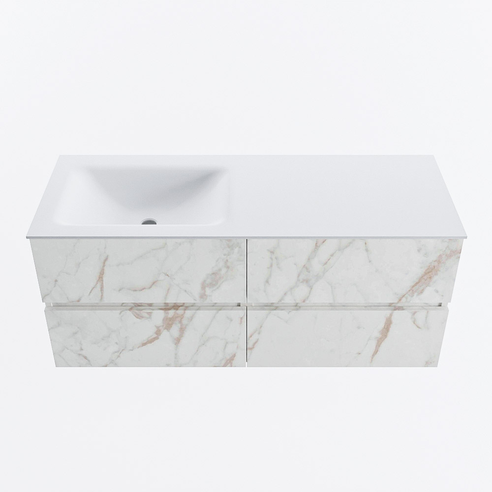 Mondiaz VICA 120cm badmeubel onderkast Carrara 4 lades. Wastafel CLOUD links 1 kraangat, kleur Talc.