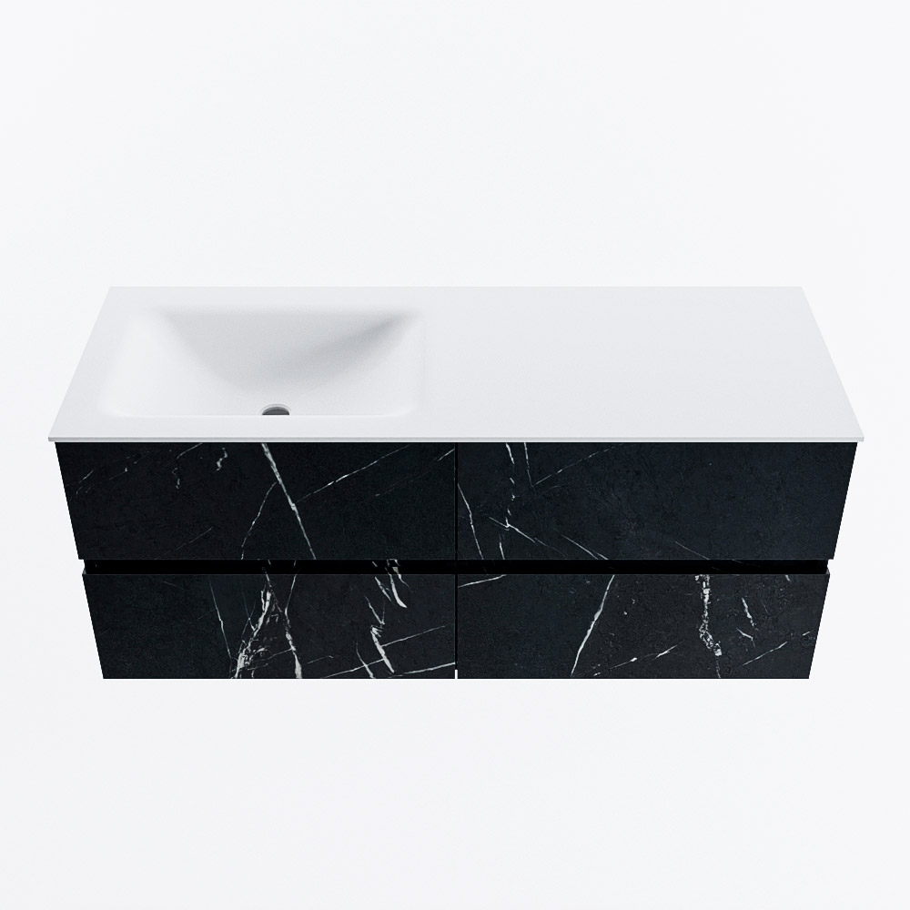 Mondiaz VICA 120cm badmeubel onderkast Marquina 4 lades. Wastafel CLOUD links zonder kraangat, kleur Talc.