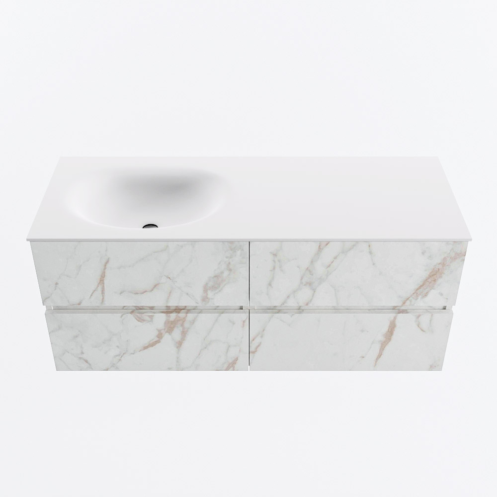 Mondiaz VICA 120cm badmeubel onderkast Carrara 4 lades. Wastafel MOON links zonder kraangat, kleur Talc.