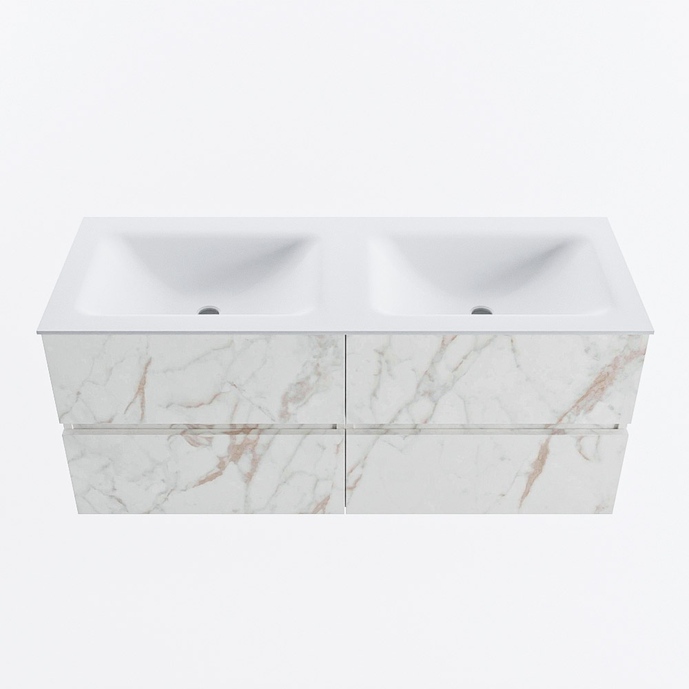 Mondiaz VICA 120cm badmeubel onderkast Carrara 4 lades. Wastafel CLOUD dubbel 2 kraangaten, kleur Talc.