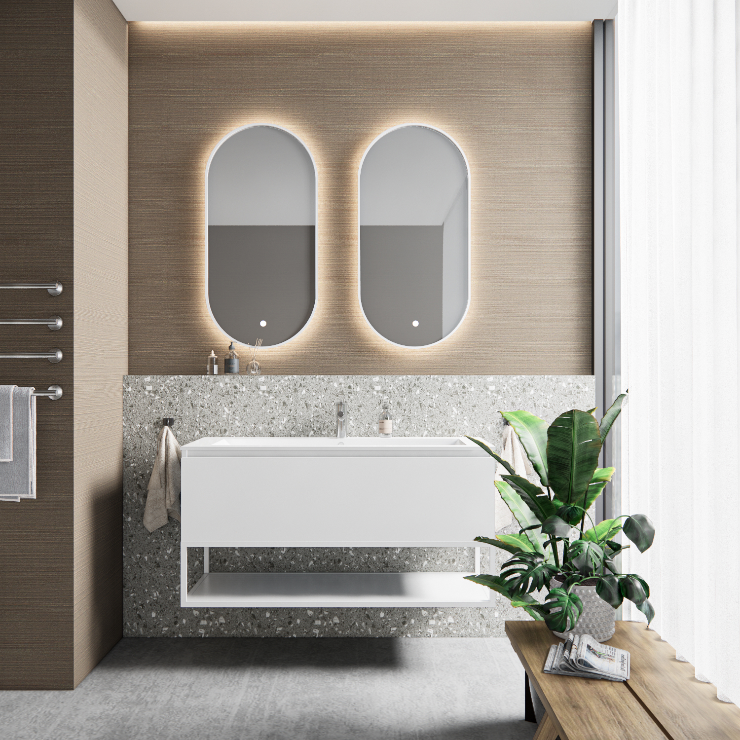 Boss & Wessing Badkamermeubelset BWS Anubis Frame 120cm 1 Lade Mat Wit Met Wastafel (Naar Keuze)
