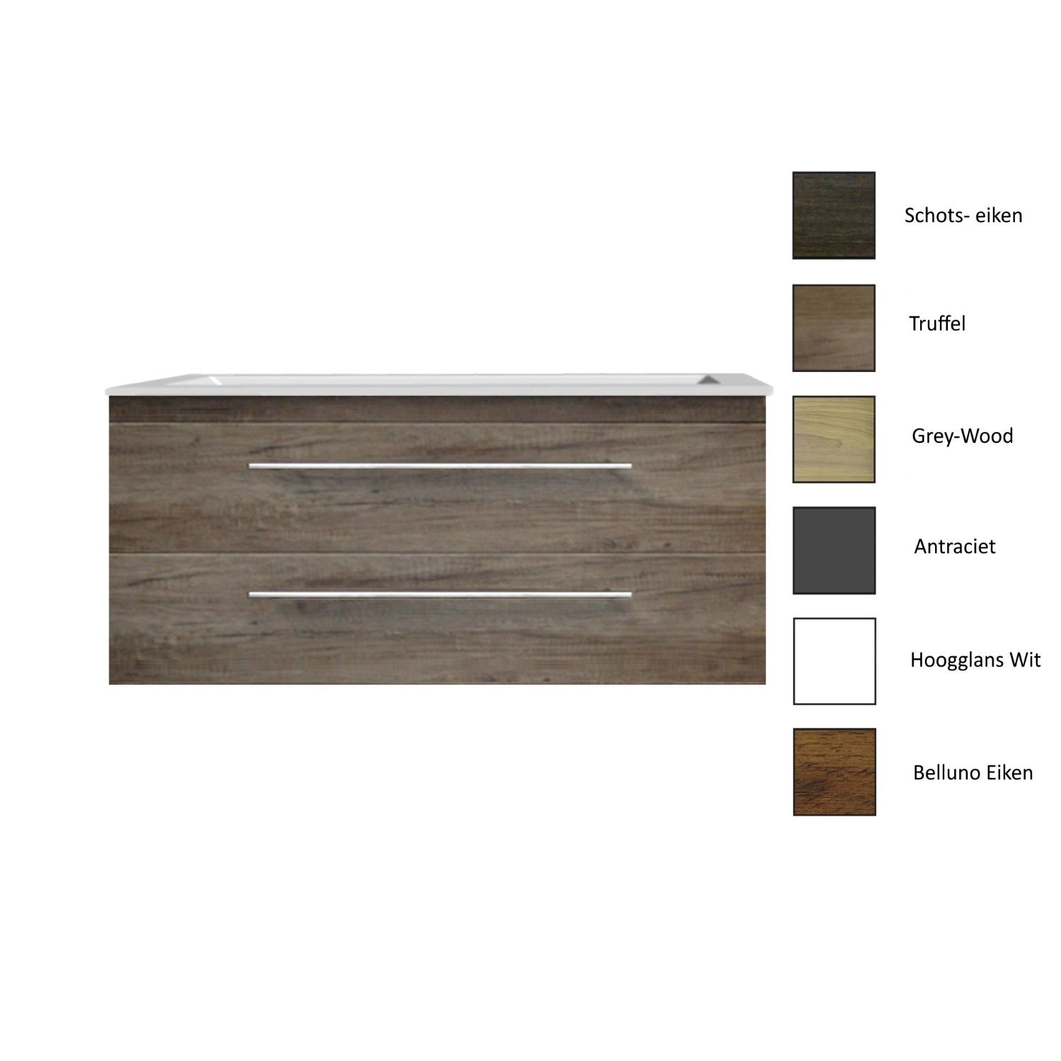 Sanicare Badkamermeubelset  Q4 Twee Soft-Close Laden 100x45 cm Grey-Wood (0, 1 of 2 Kraangaten)