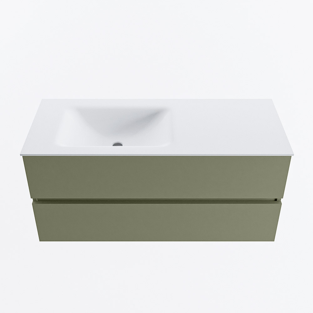 Mondiaz VICA 110cm badmeubel onderkast Army 2 lades. Wastafel CLOUD links 1 kraangat, kleur Talc.
