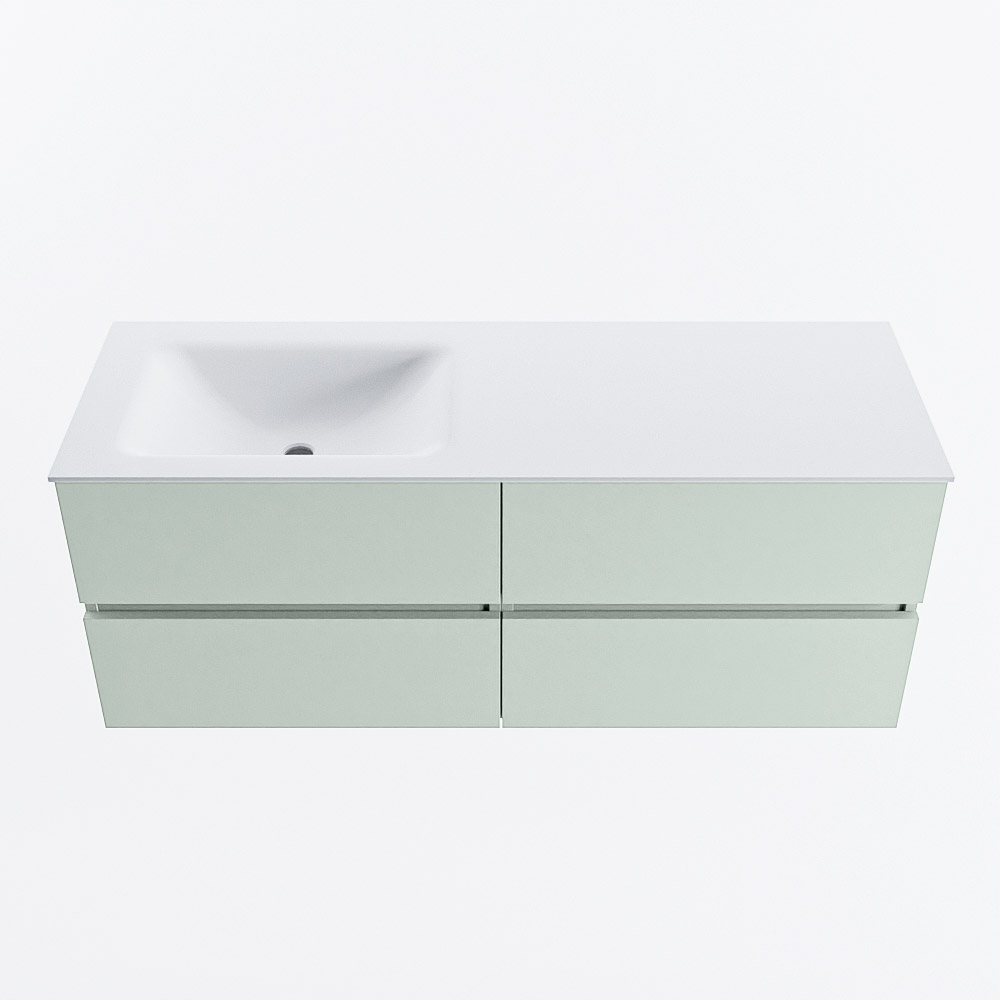 Mondiaz VICA 130cm badmeubel onderkast Greey 4 lades. Wastafel CLOUD links zonder kraangat, kleur Talc.