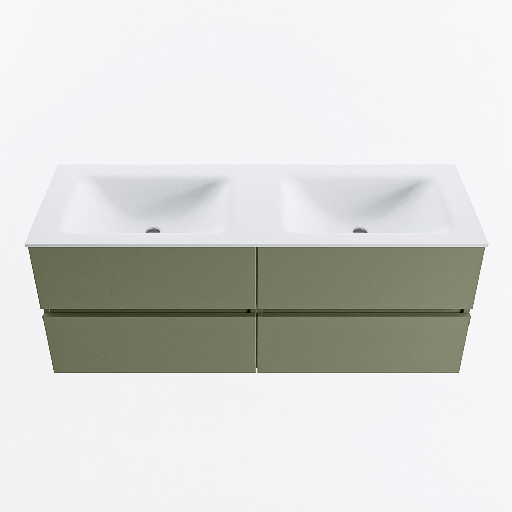 Mondiaz VICA 130cm badmeubel onderkast Army 4 lades. Wastafel CLOUD dubbel zonder kraangat, kleur Talc.