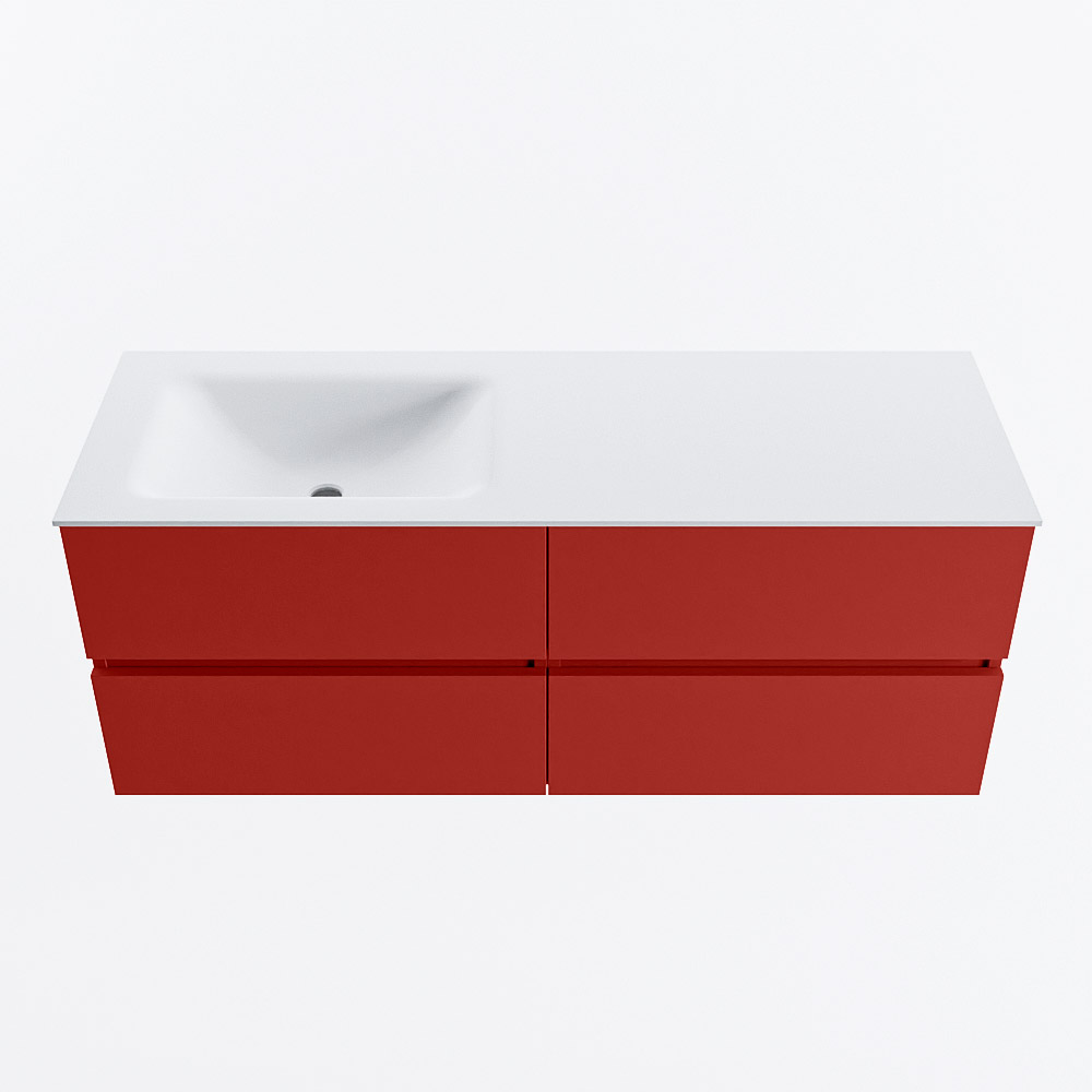 Mondiaz VICA 130cm badmeubel onderkast Fire 4 lades. Wastafel CLOUD links 1 kraangat, kleur Talc.