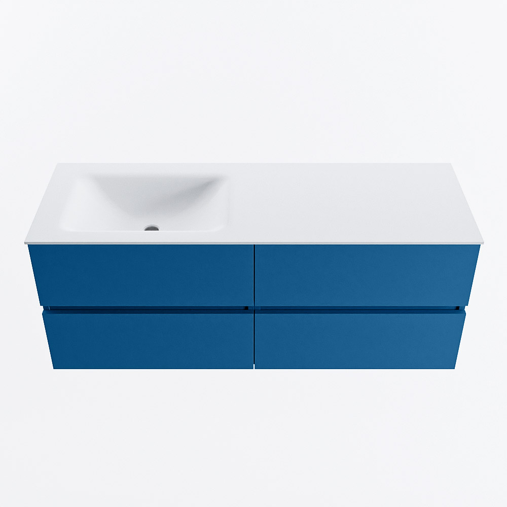 Mondiaz VICA 130cm badmeubel onderkast Jeans 4 lades. Wastafel CLOUD links zonder kraangat, kleur Talc.
