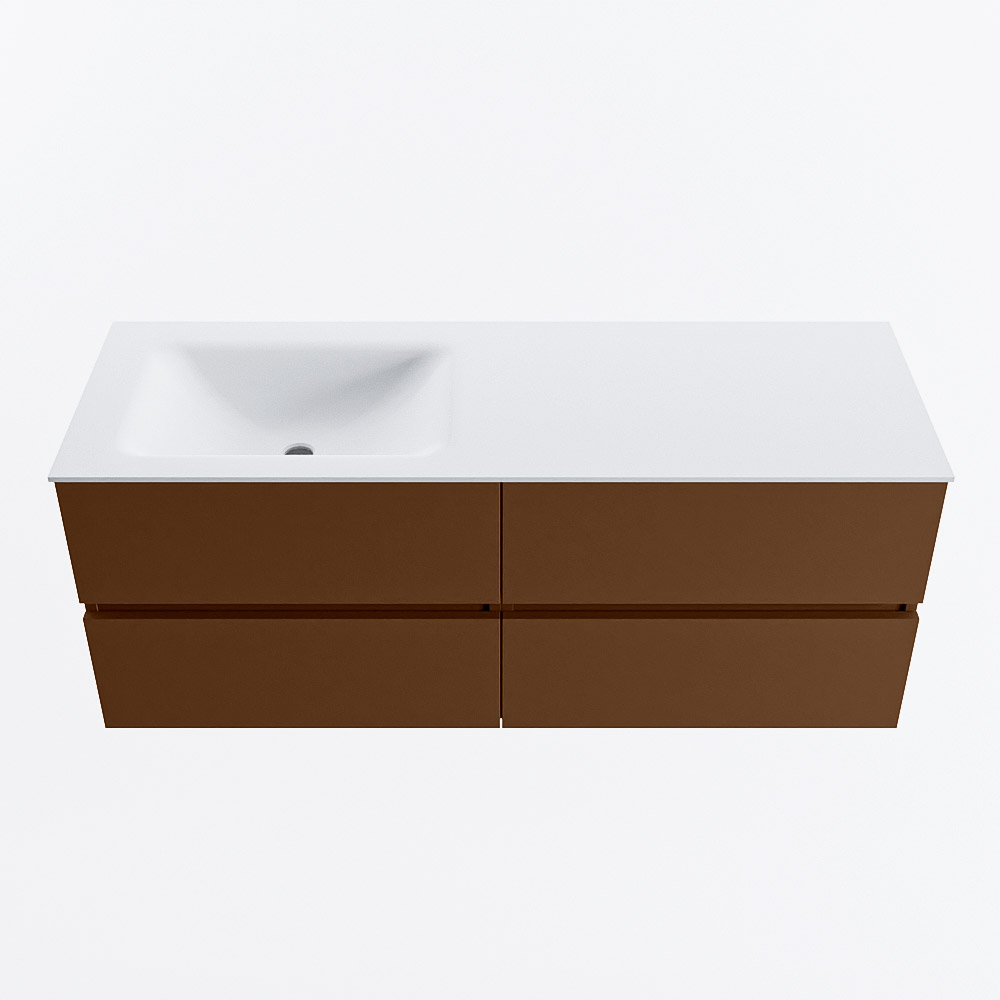 Mondiaz VICA 130cm badmeubel onderkast Rust 4 lades. Wastafel CLOUD links 1 kraangat, kleur Talc.