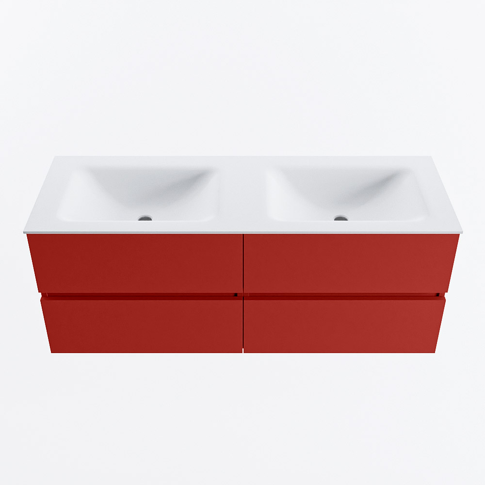 Mondiaz VICA 130cm badmeubel onderkast Fire 4 lades. Wastafel CLOUD dubbel 2 kraangaten, kleur Talc.