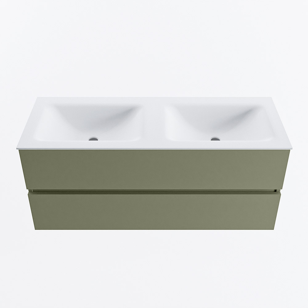 Mondiaz VICA 120cm badmeubel onderkast Army 2 lades. Wastafel CLOUD dubbel zonder kraangat, kleur Talc.