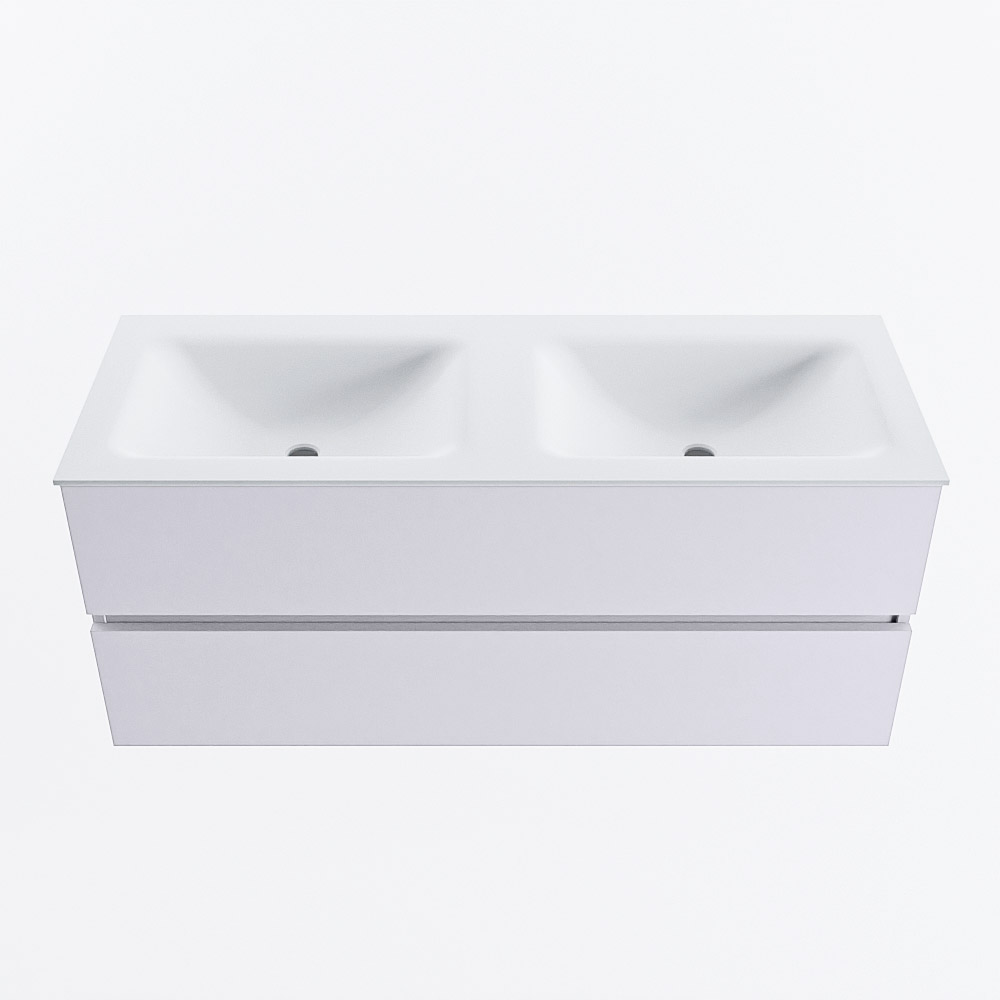 Mondiaz VICA 120cm badmeubel onderkast Cale 2 lades. Wastafel CLOUD dubbel 2 kraangaten, kleur Talc.
