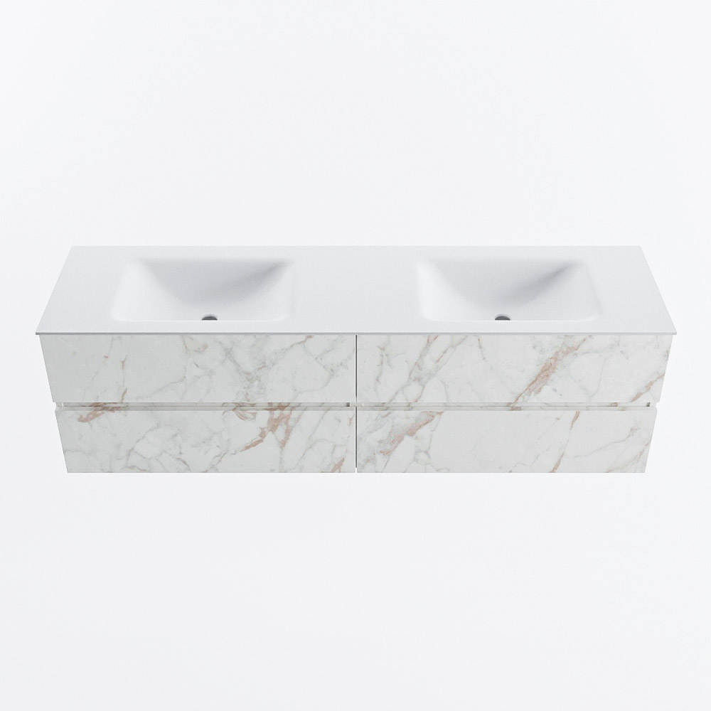 Mondiaz VICA 170cm badmeubel onderkast Carrara 4 lades. Wastafel CLOUD dubbel zonder kraangat, kleur Talc.