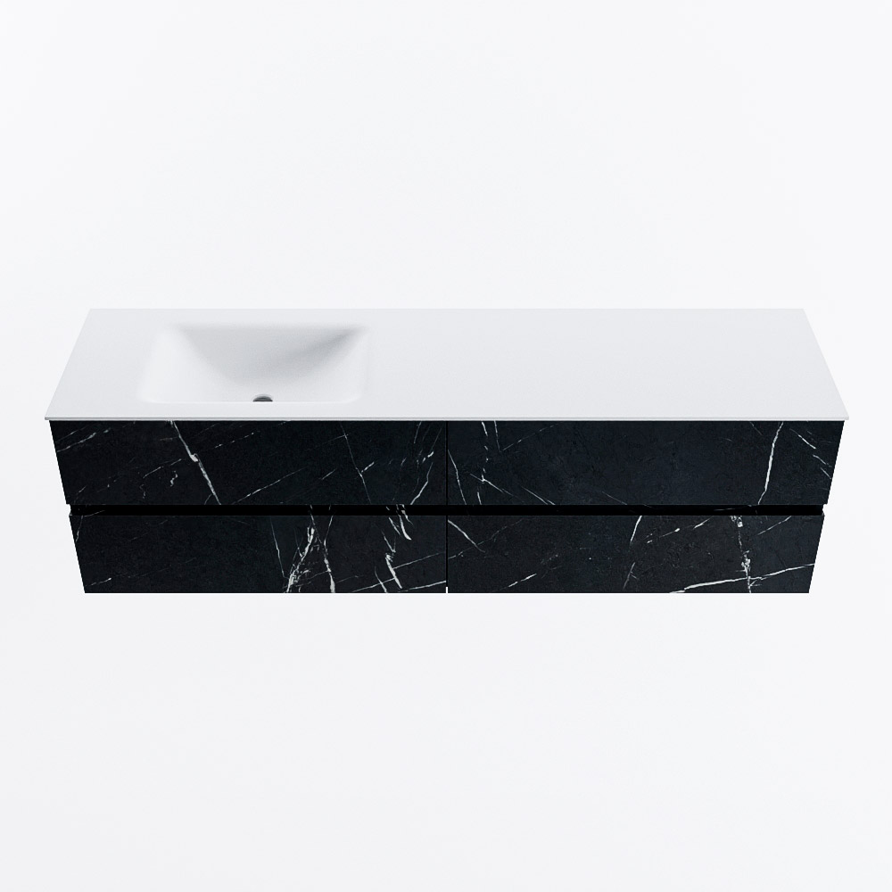 Mondiaz VICA 170cm badmeubel onderkast Marquina 4 lades. Wastafel CLOUD links 1 kraangat, kleur Talc.