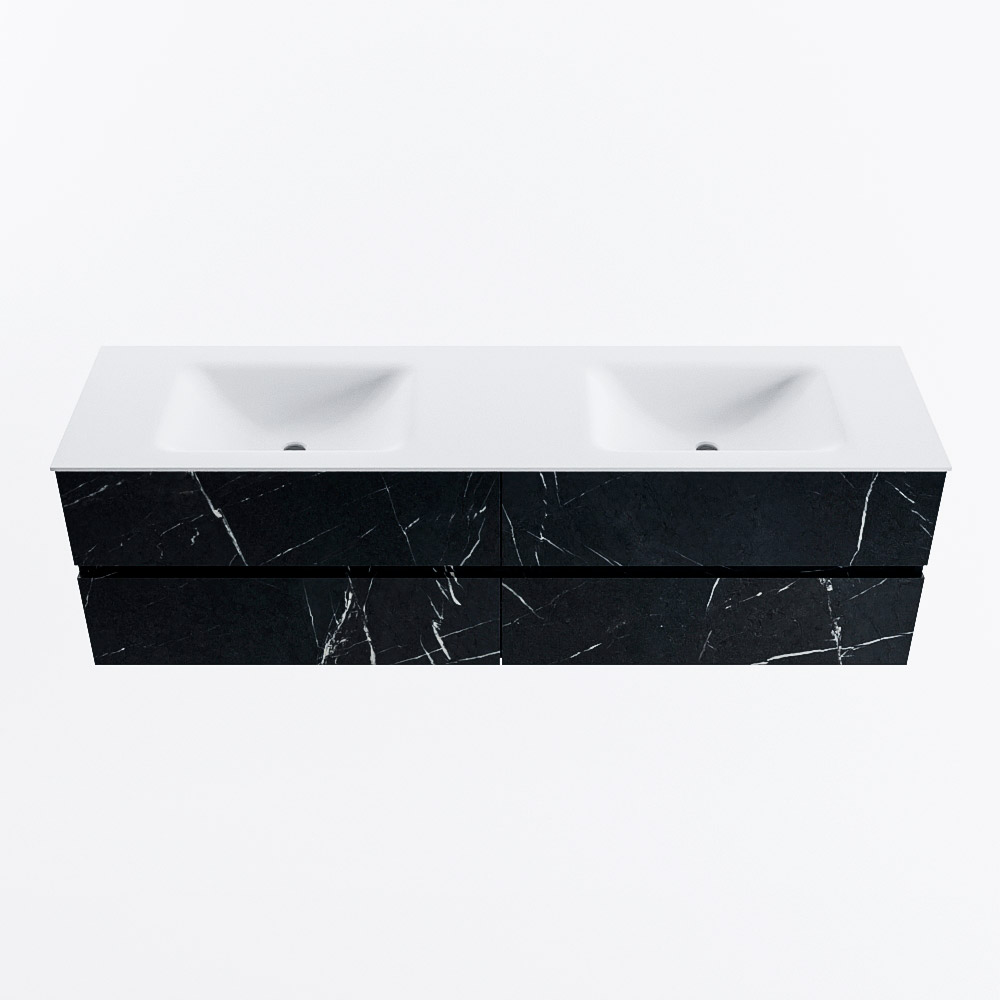 Mondiaz VICA 170cm badmeubel onderkast Marquina 4 lades. Wastafel CLOUD dubbel zonder kraangat, kleur Talc.