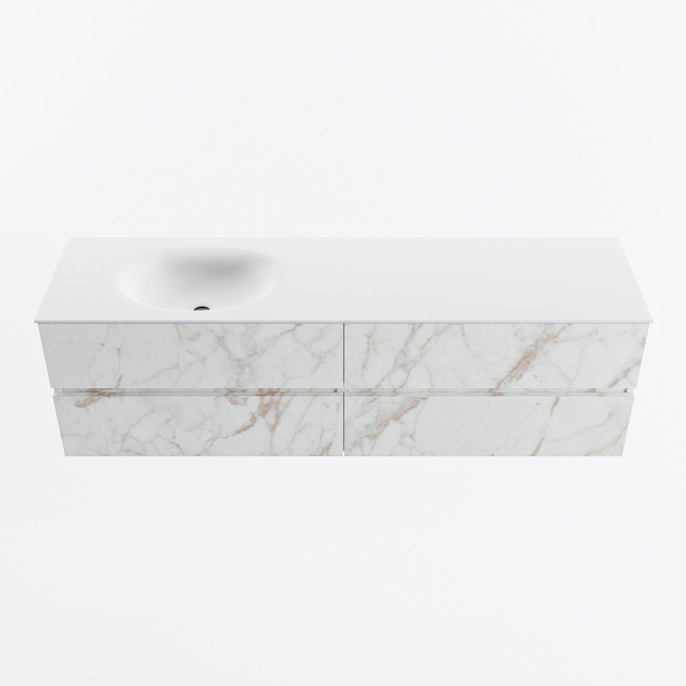 Mondiaz VICA 170cm badmeubel onderkast Carrara 4 lades. Wastafel MOON links 1 kraangat, kleur Talc.