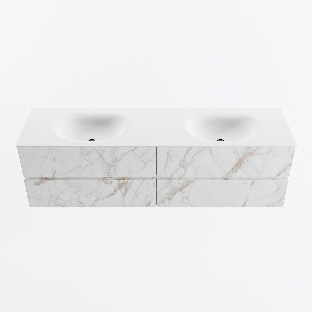 Mondiaz VICA 170cm badmeubel onderkast Carrara 4 lades. Wastafel MOON dubbel zonder kraangat, kleur Talc.