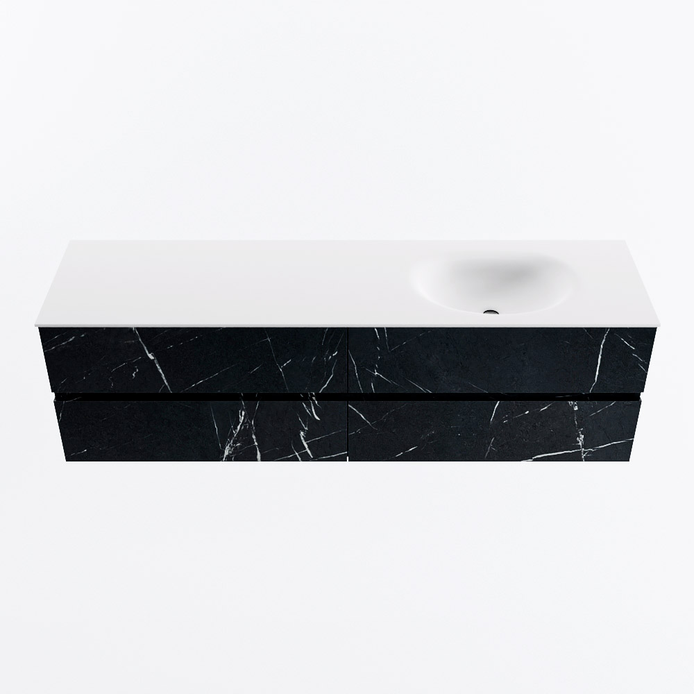 Mondiaz VICA 170cm badmeubel onderkast Marquina 4 lades. Wastafel MOON rechts 1 kraangat, kleur Talc.
