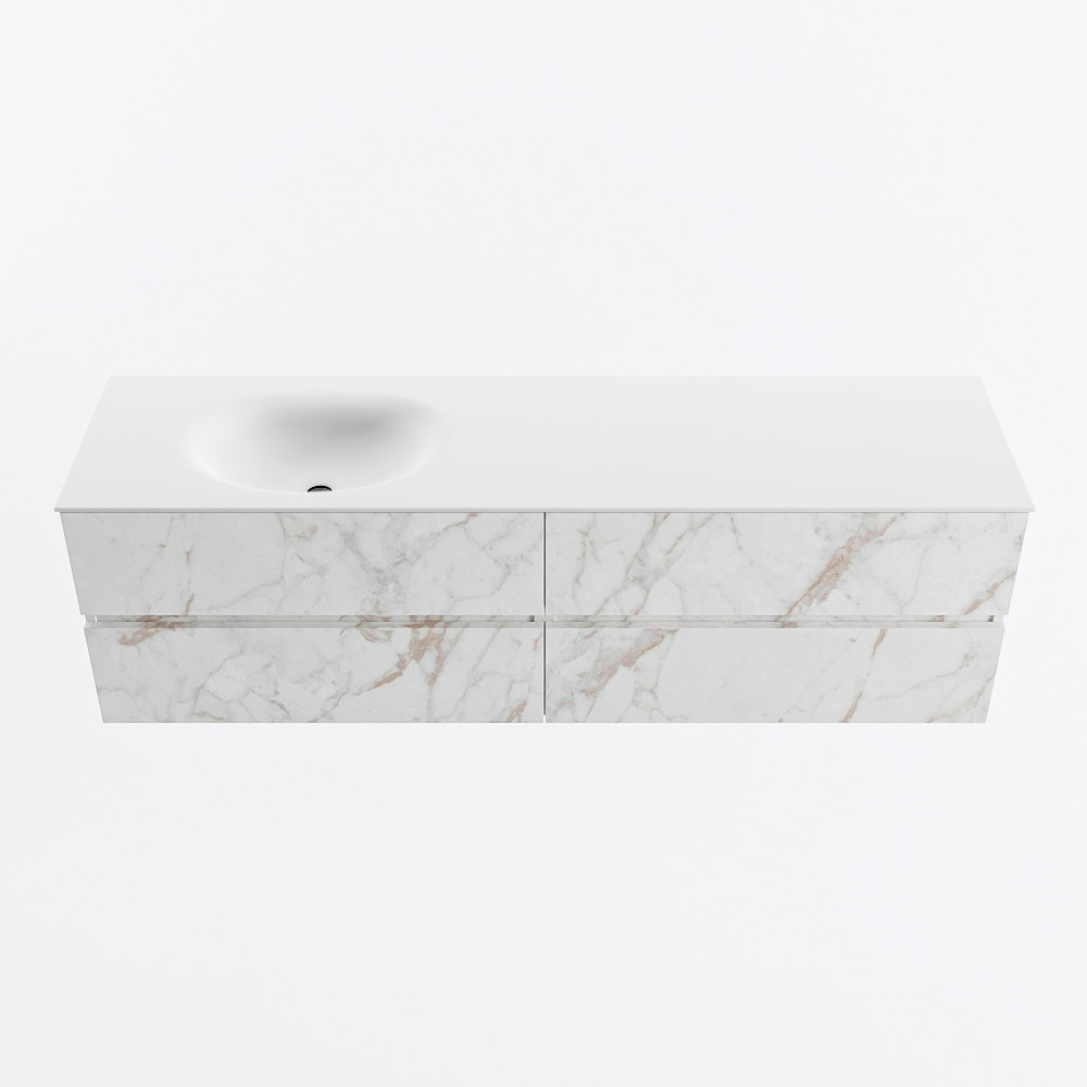 Mondiaz VICA 170cm badmeubel onderkast Carrara 4 lades. Wastafel MOON links zonder kraangat, kleur Talc.