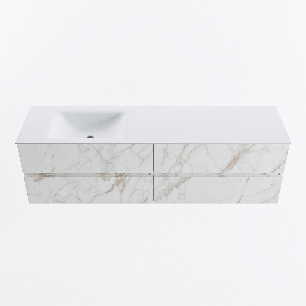 Mondiaz VICA 170cm badmeubel onderkast Carrara 4 lades. Wastafel CLOUD links 1 kraangat, kleur Talc.