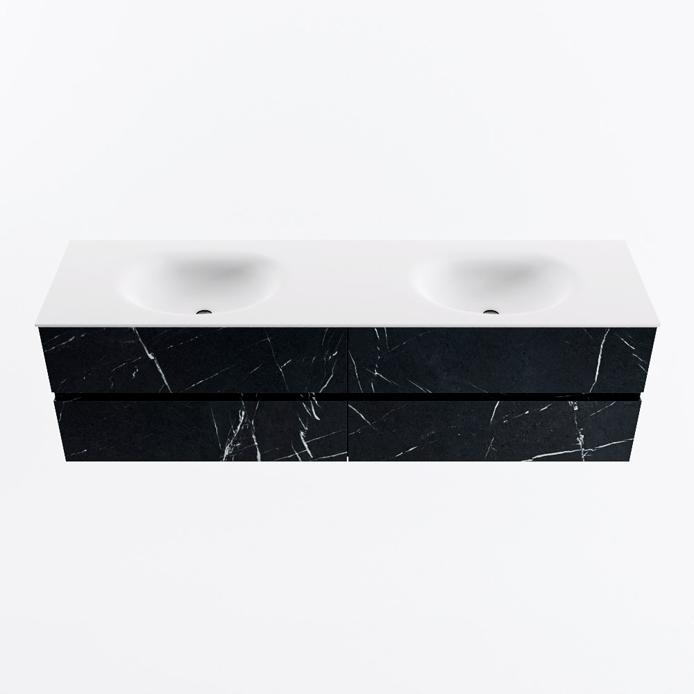 Mondiaz VICA 170cm badmeubel onderkast Marquina 4 lades. Wastafel MOON dubbel 2 kraangaten, kleur Talc.