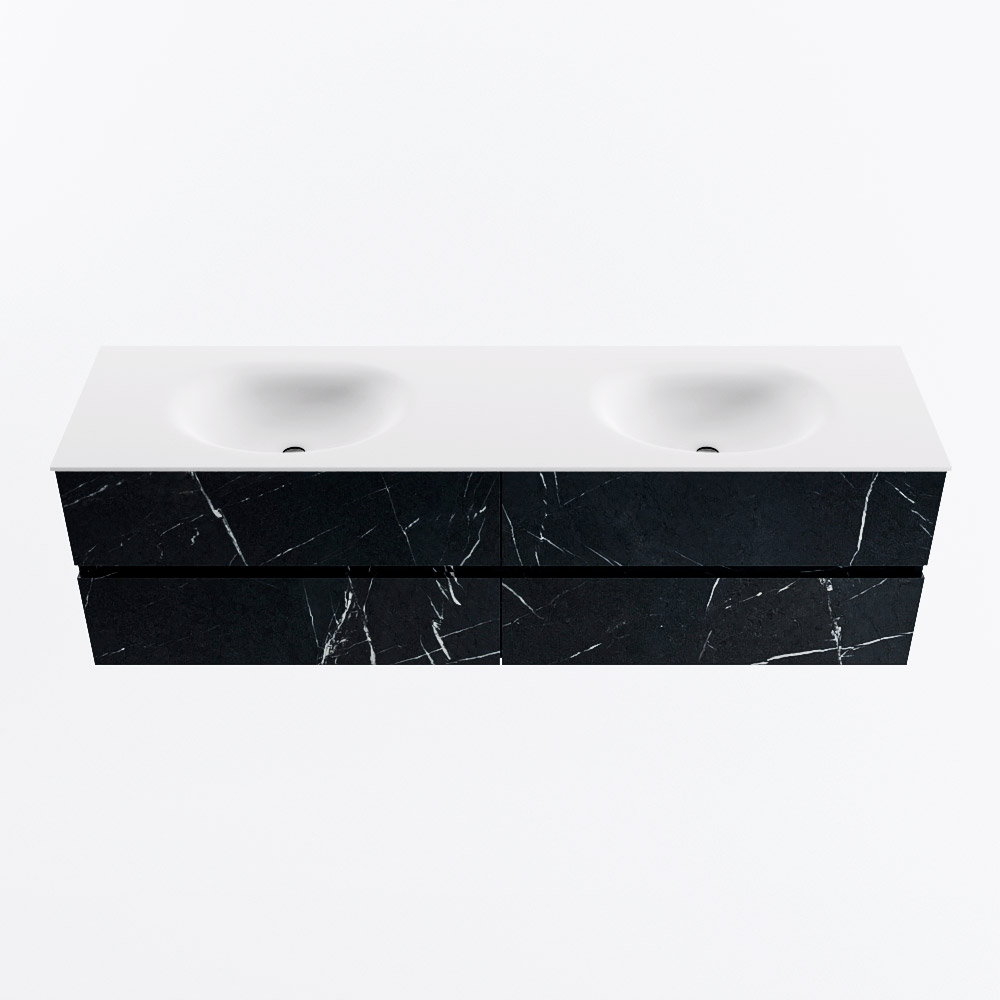 Mondiaz VICA 170cm badmeubel onderkast Marquina 4 lades. Wastafel MOON dubbel zonder kraangat, kleur Talc.