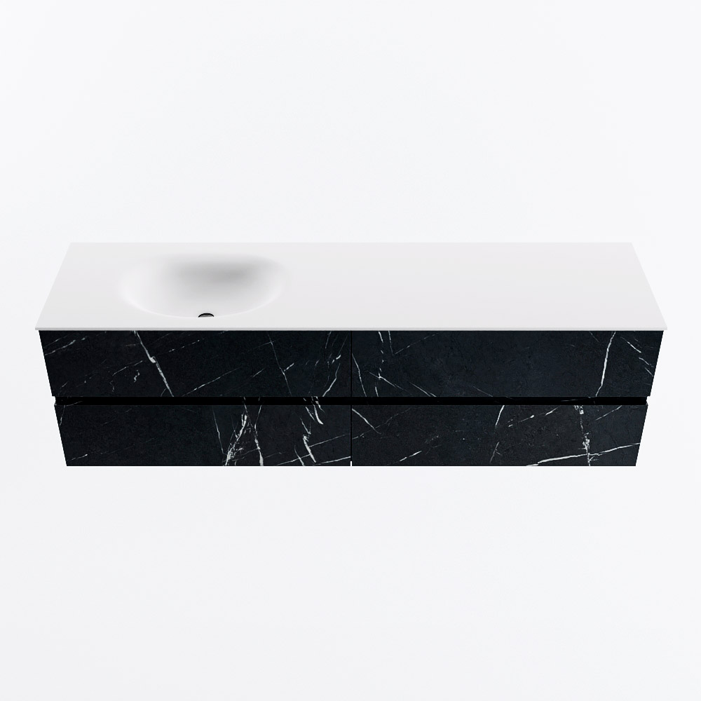 Mondiaz VICA 170cm badmeubel onderkast Marquina 4 lades. Wastafel MOON links zonder kraangat, kleur Talc.