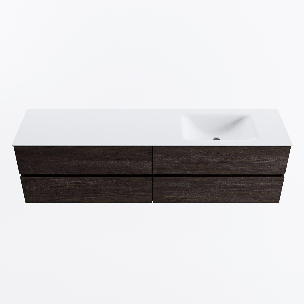 Mondiaz VICA 180cm badmeubel onderkast Dark Brown 4 lades. Wastafel CLOUD rechts 1 kraangat, kleur Talc.