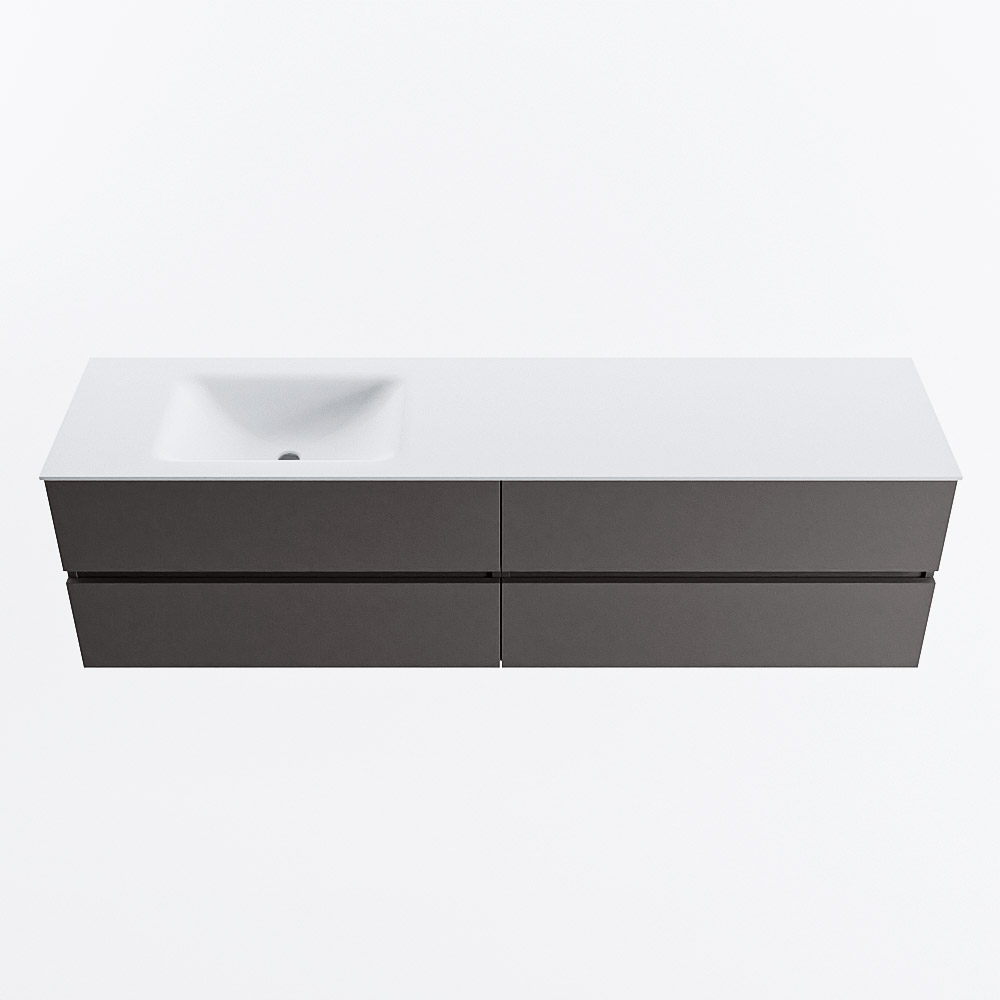 Mondiaz VICA 180cm badmeubel onderkast Dark Grey 4 lades. Wastafel CLOUD links 1 kraangat, kleur Talc.