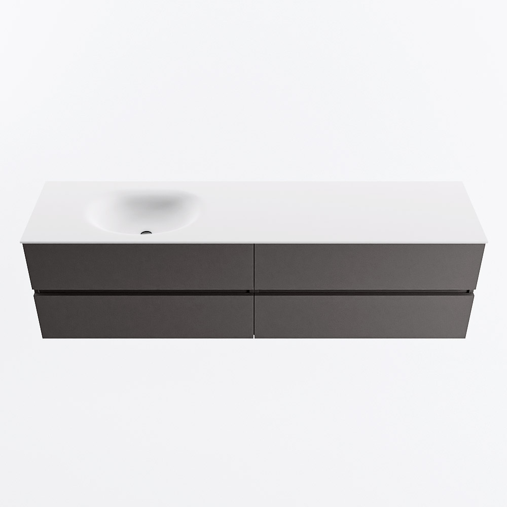 Mondiaz VICA 180cm badmeubel onderkast Dark Grey 4 lades. Wastafel MOON links zonder kraangat, kleur Talc.