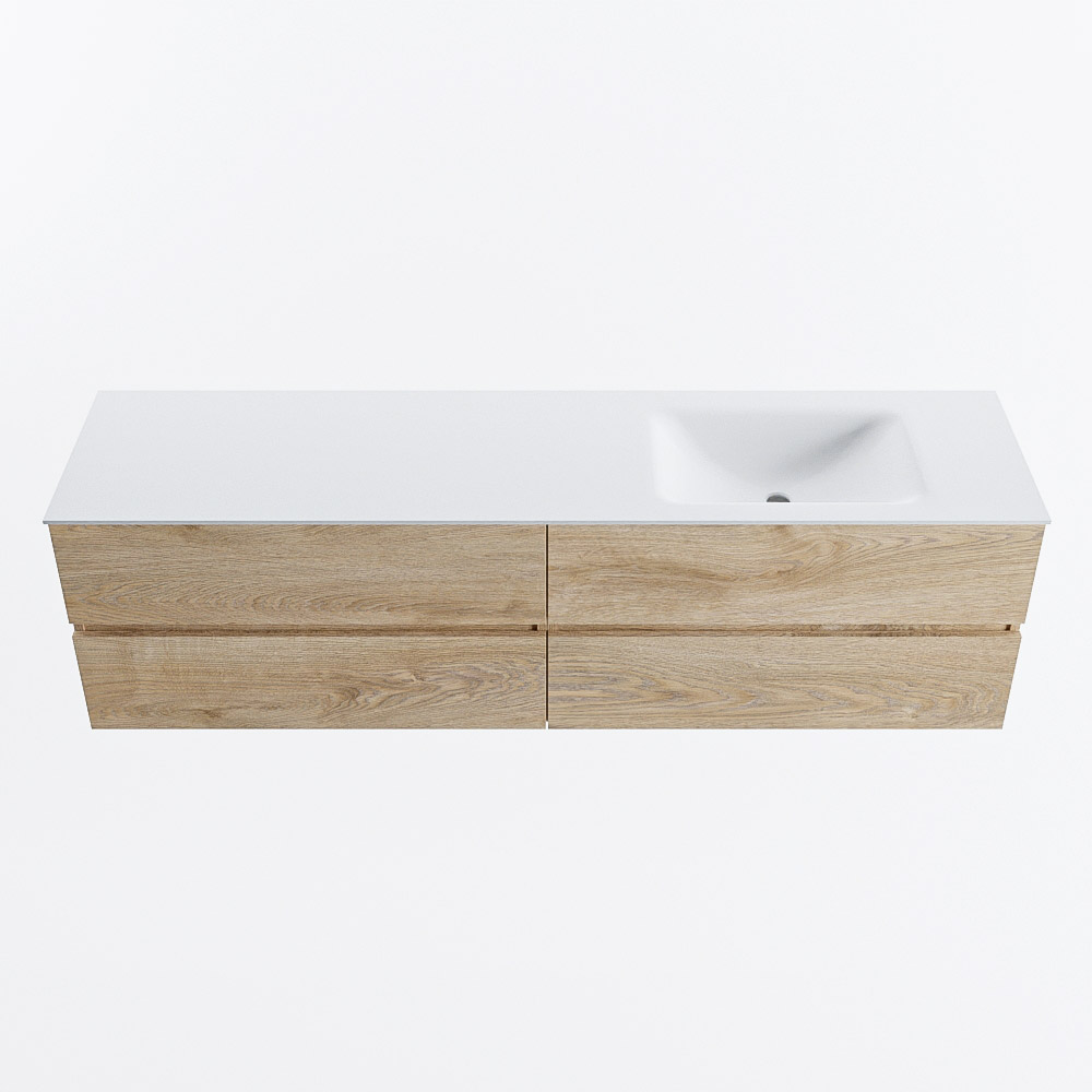 Mondiaz VICA 180cm badmeubel onderkast Washed Oak 4 lades. Wastafel CLOUD rechts 1 kraangat, kleur Talc.