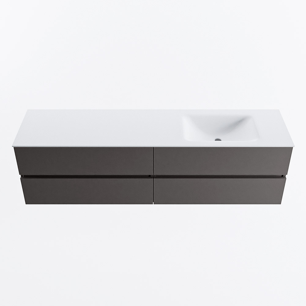 Mondiaz VICA 180cm badmeubel onderkast Dark Grey 4 lades. Wastafel CLOUD rechts zonder kraangat, kleur Talc.