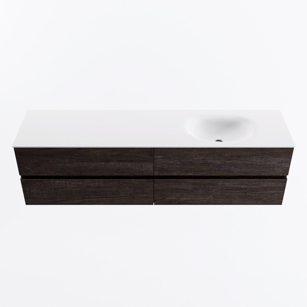 Mondiaz VICA 180cm badmeubel onderkast Dark Brown 4 lades. Wastafel MOON rechts 1 kraangat, kleur Talc.