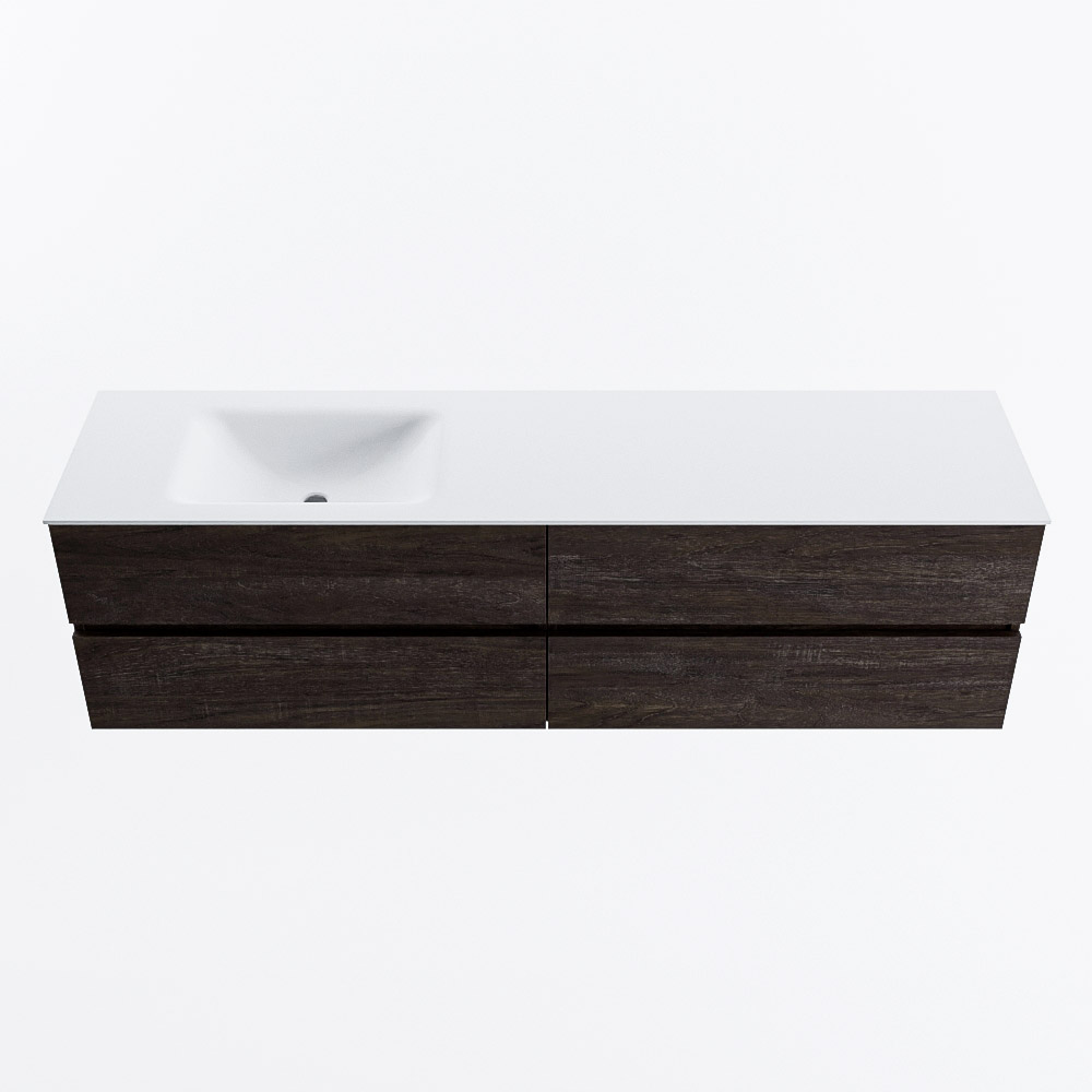 Mondiaz VICA 180cm badmeubel onderkast Dark Brown 4 lades. Wastafel CLOUD links 1 kraangat, kleur Talc.