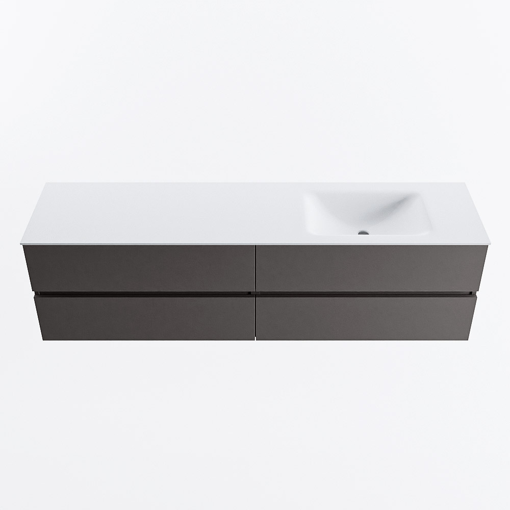 Mondiaz VICA 180cm badmeubel onderkast Dark Grey 4 lades. Wastafel CLOUD rechts 1 kraangat, kleur Talc.