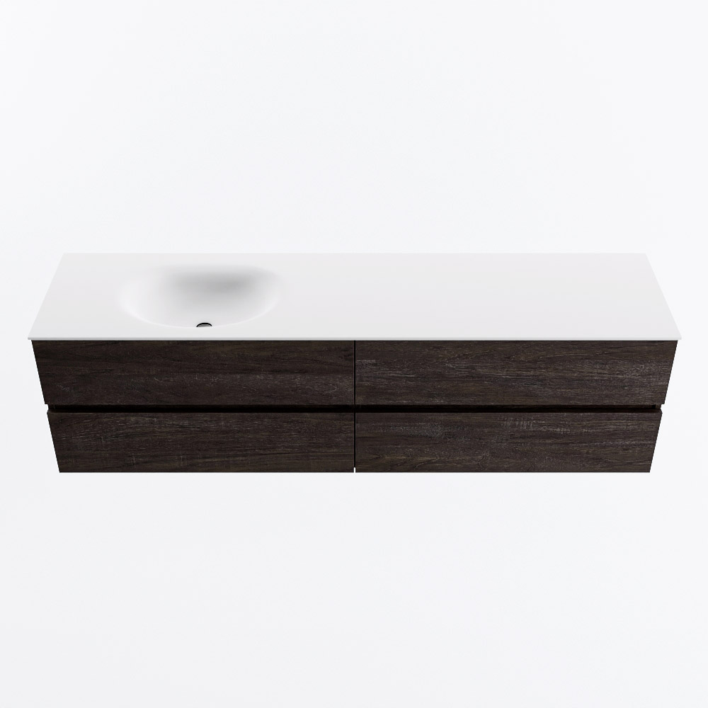 Mondiaz VICA 180cm badmeubel onderkast Dark Brown 4 lades. Wastafel MOON links zonder kraangat, kleur Talc.