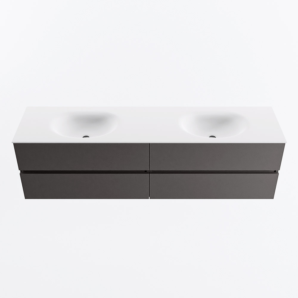 Mondiaz VICA 180cm badmeubel onderkast Dark Grey 4 lades. Wastafel MOON dubbel 2 kraangaten, kleur Talc.