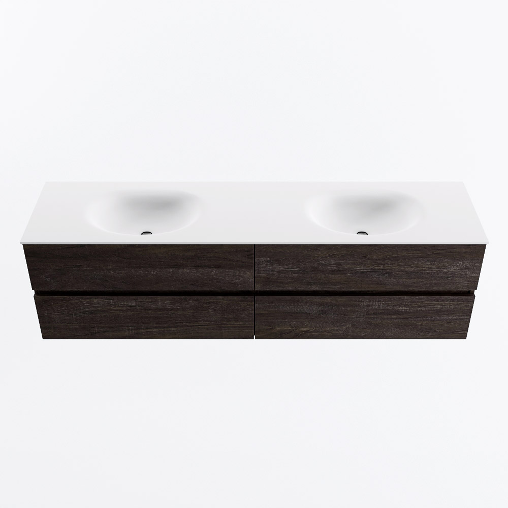 Mondiaz VICA 180cm badmeubel onderkast Dark Brown 4 lades. Wastafel MOON dubbel 2 kraangaten, kleur Talc.